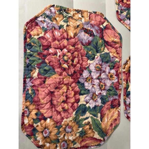 4 VTG Floral Octagon Quilted Placemats Farmhouse Cottage Country Table Top Decor - Picture 7 of 13